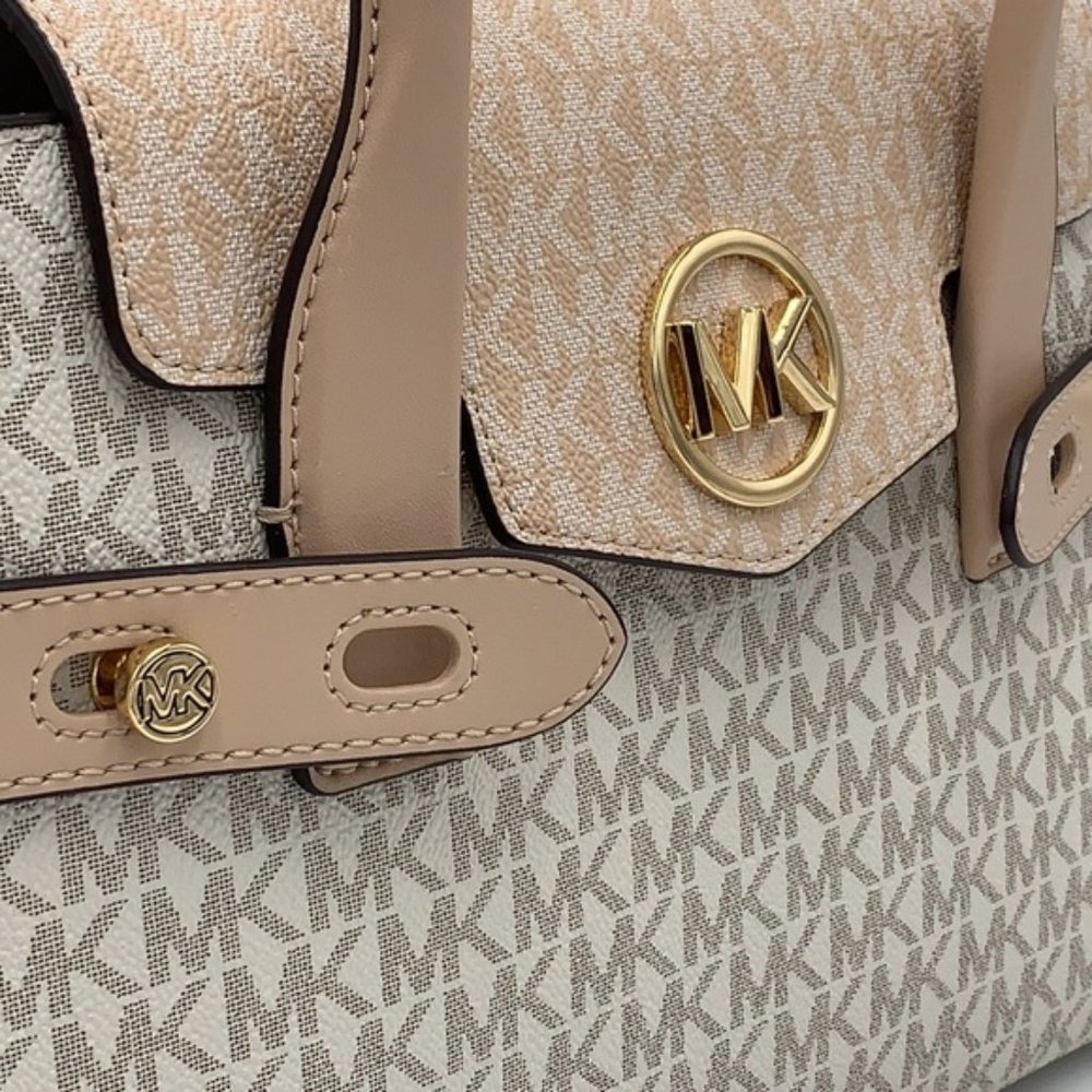 Michael Kors Carmen Medium Color-Block Logo Satchel Crossbody Buff Multi - Picture 16 of 16